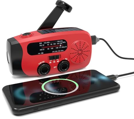 Jectse Radio de la Manivelle d'urgence, 2000mAh Solar Powered avec Lampe de Poche LED et SOS, Météo Portable sur la Survie AM/FM/WB pour la Randonnée, Le Camping