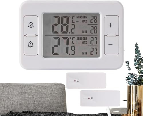 Hiemible Wireless Refrigerator Temperature Measure Tool,Double Sensor Digital Freezer Temperature Monitor | Measure Instrument With Alarm for Cooler Apartment Dorm Outdoor Use
