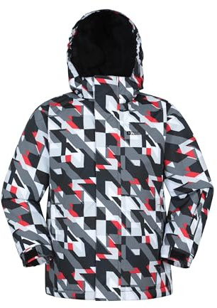 Mountain Warehouse Mogal Printed Kids Waterproof Ski Jacket - Zipped Pockets, Detachable Hood, Snowskirt -Best for Snowboarding, Winter Sports Dark Grey Kids Size 11-12 Years