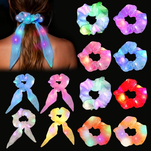 12 stycken ljusa hårsnoddar, LED-hårband med 3 ljuslägen, neonhårgummi, lysande hårband festival tillbehör, kvinnor flickor hårsmycken för kostymfester, karneval, festtillbehör
