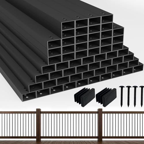 50 Pack Aluminum Deck Balusters w/Screws - 32 x 1 x 0.51 Square Metal Railing Pickets - Heavy Duty Black Powder Coated Stair Spindles for Wood & Composite Decks, Weatherproof Balustrade Kit