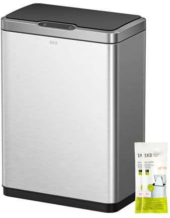 EKO Mirage Mülleimer mit Sensor, Mülleimer 2 Fächer 2 x 20L, Automatischer Küchenmülleimer, 2 Kunststoff Inneneimer, Soft Closing Deckel, fingerabdruckfrei, elektrischer Abfalleimer, mattes Edelstahl