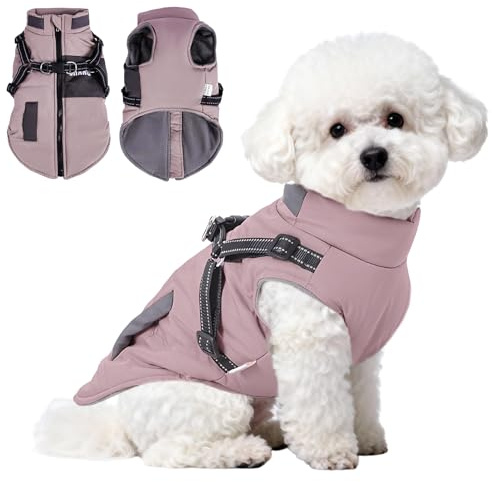 ZoneYan Cappotto Cane Invernale, Giacca Calda per Cani Impermeabile con Pettorina, Abbigliamento per Cani con Strisce Riflettenti, Giacca Antivento per Cane di Piccola Taglia Media (XL)