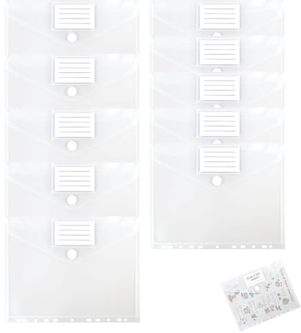 10 Stück Dokumententasche A4 mit Klettverschluss, Transparent, Wasserdichte Dokumentenmappe für Büro, Schule und Zuhause, A4 Format 31x25cm, 11-fach Lochung, PP Material, Wiederverwendbar