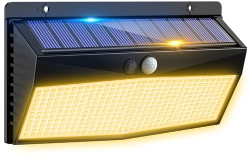 Peasur 368 LED Solar Motion Detector Light, 3 Modes Solar Spot Light, Waterproof LED Solar Outdoor Light, Lighting for Garden, Outdoor, Garage, Courtyard, Warm White, Pack of 1