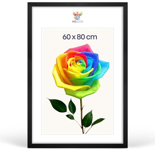 MG Design Bilderrahmen 60 x 80 cm – Posterrahmen mit Schwarz Holzrahmen (Echtholz) und bruchsicherem Acrylglas, Hoch & Quer mit verstärkter Wandaufhängung