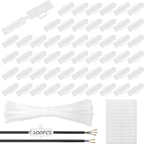 Beschriftung für Kabel,100 Stücke Kabeletiketten,Wiederverwendbare Kabelmarkierer Transparent Kabeletiketten Erkennungsbox für Kennzeichnung und Sortierung 31 x 10 mm