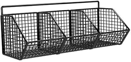 Pitycbo Cestas de Almacenamiento de Rejilla, Cestas de Alambre de Metal para Montaje en Pared, Cestas Colgantes para Cocina, Tres cuadrículas, Individual