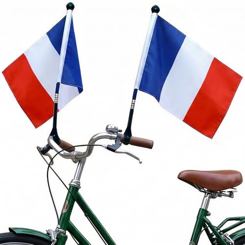 AURALIN Drapeaux de vélo France lot de 2 en polyester avec clip pour fans | Fanions résistants aux intempéries pour vélo déplacements fêtes nationales football événements sportifs et supporters