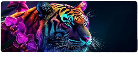 Large Mouse Mat, 30x60cmx3mm, Gaming Mouse Pad, Rubber Base, Stitched Edges, Water Resistant Easy Clean, For All Types, Extend Desktop Protection, Office Men's Gifts, Tiger Flower D1YY-683