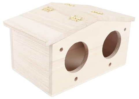 FAUOSWUK Nichoir à Oiseaux en Bois, Design Cabane en Rondins avec Porte à Deux Trous pour Perroquets, Hirondelles et Oiseaux, Matériau en Bois de Platane Naturel, Taille 23 X