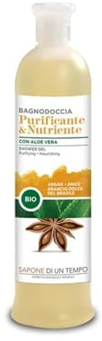 Sapone di un Tempo Docciaschiuma Naturale con Aloe Vera, Olio di Argan e Oli Essenziali 500ml | Bagnoschiuma Nutriente e Purificante per Pelle Secca, Shampoo Doccia Idratante Eco-Bio