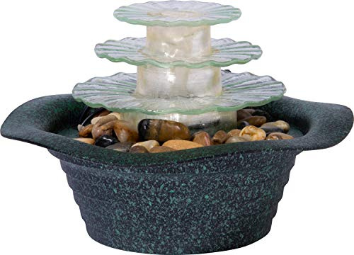 dobar® 96432e Dreistufiger Zimmerbunnen mit LED Beleuchtung | Tischbrunnen Kunststein | Kleiner Springbrunnen | Dekorativer Zierbrunnen für Wohnzimmer/Büro/Indoor | 23 x 23 x 15 cm | Anthrazit