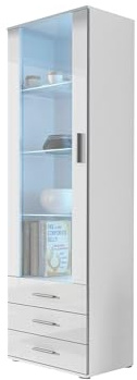 Mirjan24 Vitrine Standvitrine Soho S1, Glasvitrine, Vitrinenschrank, Hochschrank, Stauraumvitrine, Wohnzimmer Highboard Schrank (Weiß/Weiß Hochglanz, ohne Beleuchtung)