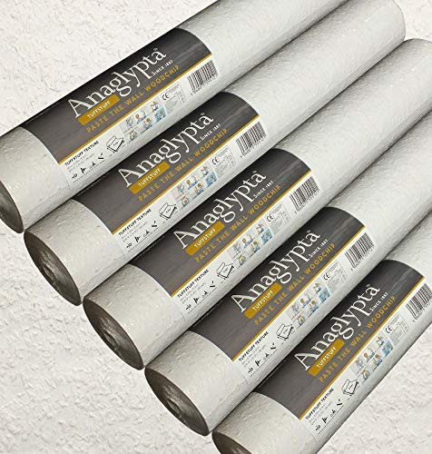 5 x tuff Stuff woodchip Wallpaper White paintable Medium Grade Paste Wall from YöL