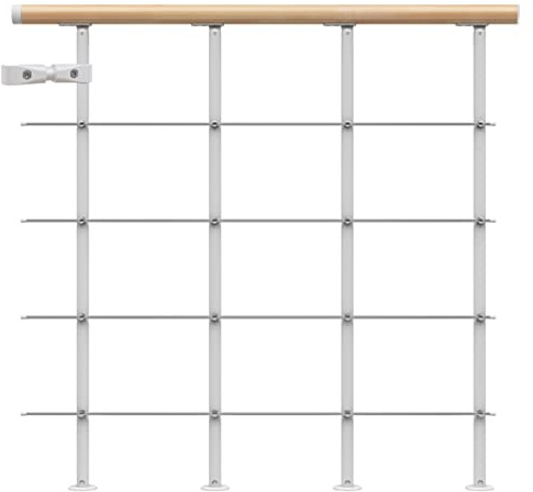 DOLLE Brüstungsgeländer für Mittelholmtreppe Geländer Starter-Set 1 Meter Handlauf Buche lackiert Pfosten Weiß (RAL 9016)