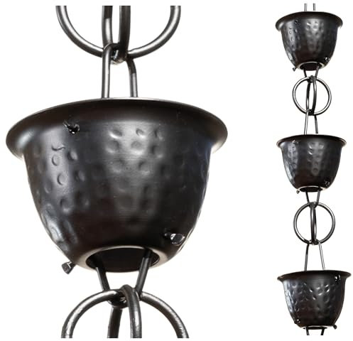 Monarch Rain Chains Aluminum Hammered Cup Rain Chain Replacement Downspout for Gutters, Black, Rain Chain 8.5 Ft