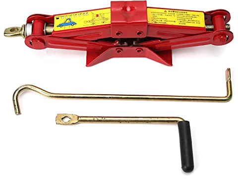 Gato de Tijera Gato Mano de Hierro Rojo Herramienta Reemplazo de Neumáticos Automóvil Exteriores Base Extra Ancha Gato Tijera(1T)