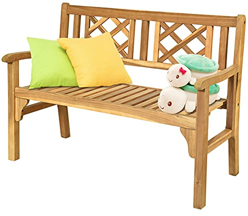 COSTWAY Banc de Jardin Pliable en Bois d’Acacia Banc Extérieur à 2 Places, Dossier Incurvé et Accoudoirs, pour Terrasse Balcon Jardin Piscine, Charge 320 kg, 120 x 56 x 90 cm
