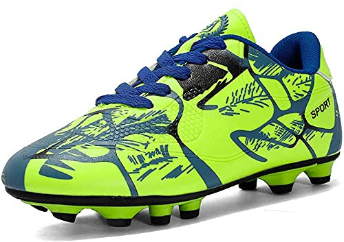 NEUSOP Fotbollsskor, pojke, flicka, fotbollsskor barn, FG/AG träningsskor för barn-unisex, sportig fotbollssko, A grön, 39 EU