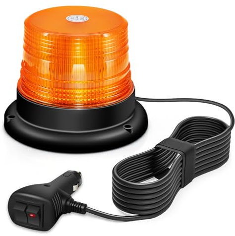 AnTom Rundumleuchte,12V-24V Gelb Rundumleuchte 10 Blitzmuster12V-24V 60LEDs mit magnetischem und 3 Meters-Kabel für Gabelstapler-Traktor Golfwagen Anhänger LKW Upgrade