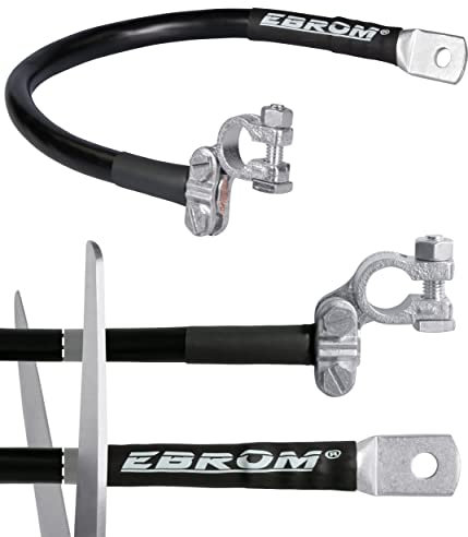 EBROM Batteriekabel mit Polklemme (-) Anschluss rechts 50 mm² schwarz, fertig konfektioniert, 50 mm2 ab 30cm bis 2m Ringösen/Kabelschuhe M6/M8/M10/M12/ohne, Ihre Auswahl: 50mm2, 30 cm Kabelschuh M8
