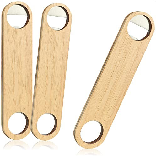 COM-FOUR® Décapsuleur 3x en acier inoxydable avec manche en bois naturel - décapsuleur au design simple (03 pièces - bois. Acier inoxydable. appartement)