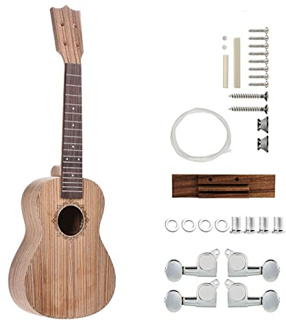 TSTS Unfertiger 23 '' 26 '' Ukelele 4 Saiten Gitarre DIY. Kit Zebrawood-Körper-Griffbrettset Unfertiger DIY Gitarrenkörper (Color : 26'')