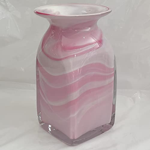 Eckige Vase Glas Blumen Vase modern Tischvase Rosa Weiß mundgeblasen Höhe ca. 20 cm