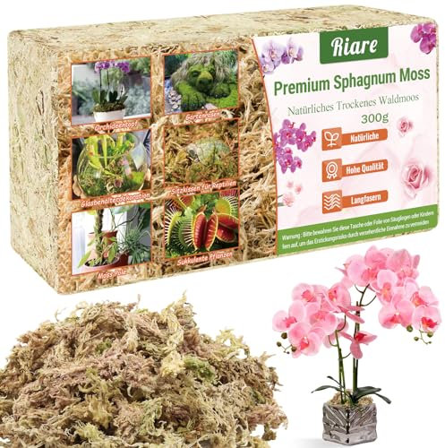 Riare 300g Natural Sphagnum Moss Dried Forest Moss Long Fibered Orchid Moss Potting Mix for Potted Plants Carnivorous Plants Moss Orchid Potting Mix,Reptile Substrate Habitat Decoration (300g)