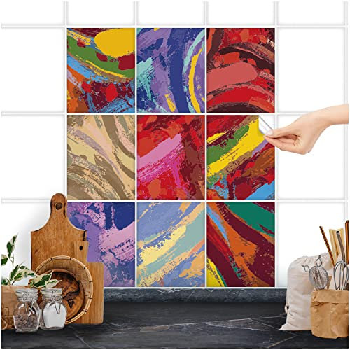 FoLIESEN Adhesivo Decorativo Pegatinas Pared, Vinilo Decorativo para Azulejos de Baño, Cocina, Cuarto de Baño, Lámina Autoadhesiva – Pintura Abstracta .:20 x 25 cm – 9 Piezas