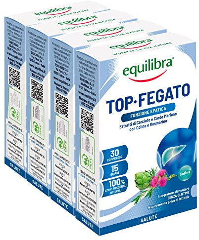 4x Equilibra Integratore per la Depurazione Top Fegato per Depurazione dell'Organismo - 4 Confezioni da 30 Compresse