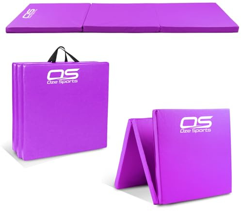 Gymnastic Tumble Exercise Mat Non Slip PU Leather Surface High Density Polyether Material 6FT Long Tri Folding Crash With Carry Handles perfect for gymnastics yoga Pilates (Purple)