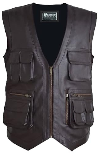 Desired Jackets Men's J World's Chris Pratt Owen Grady Brown Vest JW Adventure Motorcycle Leather Biker Jurrasic Park (XL, Dark Brown)