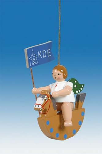 Rudolphs Schatzkiste Baumbehang Engel auf Schaukelpferd mit Fähnchen ohne Krone Höhe ca. 6cm NEU Christbaum Christbaumschmuck Weihnachten Baumschmuck Holzschmuck Holz Seiffen Erzgebirge Strauchbehang