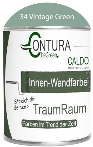 Contura Caldo 1 Liter Wandfarbe 35 Farben Deckenfarbe Contura Hohe Profi Deckkraft Klasse 1 (34 Vintage Green)