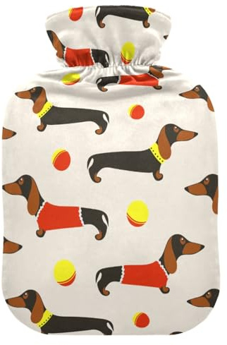 Wärmflasche und Bezug, Dackel, weich, warm, für Winter, Bett, Hand, Hals und Schultern, 2 l