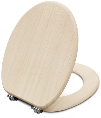 Dombach Tapa WC Universal Amortiguada, Asiento de Inodoro de Madera, Asiento y Tapa Inodoro Cierre Suave, Tapadera WC Ovalada Antideslizante, Tapas de water Soporta 150 Kg