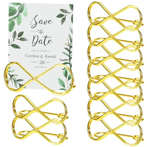 Baimuni Tischkartenhalter Goldener, 10 Stück Tischnummer Halter Metall Hochzeit, Unendlichkeit Sitzetiketten Nachrichtenclip Kartenhalter, Foto Bildkarten Displayständer, Restaurant Party Dekoration