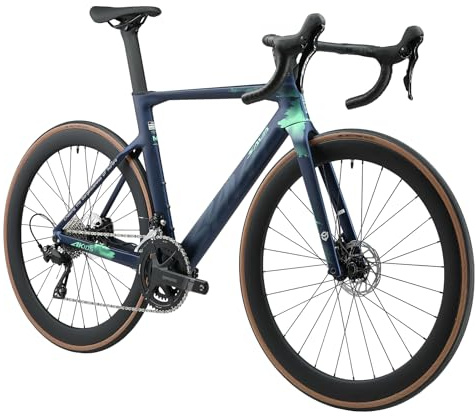 SAVADECK Carbon Fiber Road Bike, Hydraulic Oil Disc Bike with Carbon Fiber Frame and Wheelset, Lightweight Full Carbon Racing Bicycle with Shimano R7120 24S Shift Set for Adults(Aurora Green,54cm)