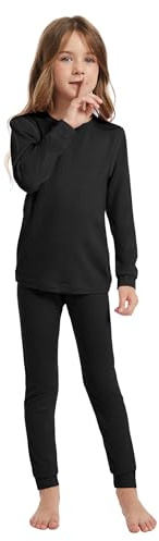woolcano Ropa interior térmica para niños, unisex, 100% lana merina, set para niños y niñas, ropa interior térmica para esquí de invierno, cálida y cómoda, Negro , 3-4
