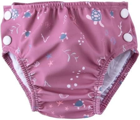 Popolini Baby Schwimmwindel Badewindel mit Innennetz (Turtles Mauve) (L ~8-15 kg)