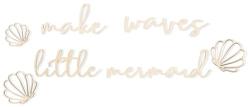 MAMUXI Lettering Wood Make Waves Little Mermaid - Plywood Words Sign for Wall Art, Photo Prop Mermaid, Nursery Wooden Word Text Art (make
