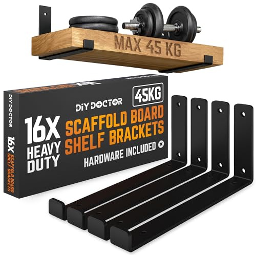 DIY Doctor Heavy Duty Scaffold Board Shelf Brackets, Set of 16, Black | 23.5cm · Industrial Rustic Metal · Wall-mounted Storage and Home Décor