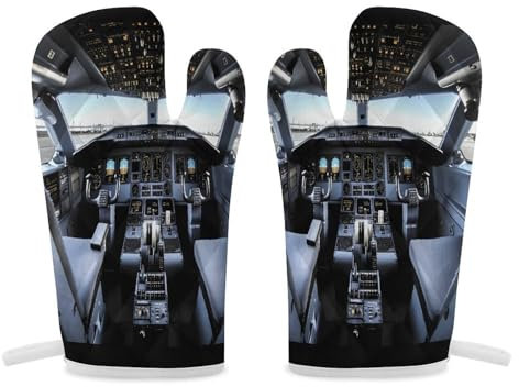 Thermal Gloves, Airplane Cockpit Print Heat Resistant Gloves Oven Mitts Kitchen Gloves Cooking Gloves Microwave Gloves