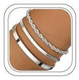 Finrezio 3–5 st damarmband med 14 karats guld, guldpläterade rostfritt stål armband figaro-kedja med pärlor, justerbart armband, set vattentätt guldsmycken för kvinnor