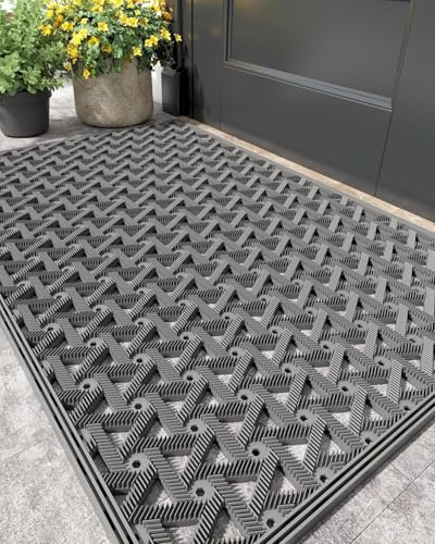 COLOR&GEOMETRY Fußmatte Außen mit Drainage, 48.5x75 cm, Grau | Schmutzfangmatte rutschfest Wasserdicht, Türmatte Außen Wetterfest, Heavy Duty Eingangsmatte für Haustür, Balkon, Terrasse