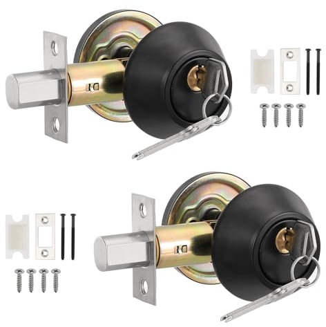 PATIKIL Keyed Alike Single Cylinder Deadbolts, 2 Pack Keyed Entry Door Knob Anti-Theft Exterior Door Hardware for Front Door and Entrance Door, Matte Black