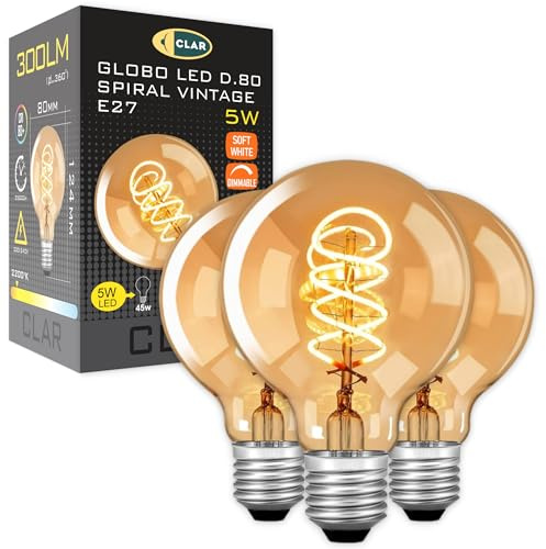 CLAR - LED Vintage Glühbirne E27 G80 5W Amber, Edison Retro Leuchtmittel (Pack 3)