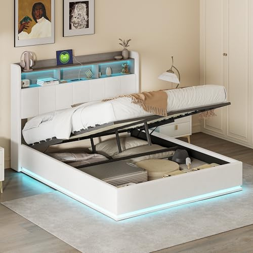 VixorLuilith Polsterbett 140x200cm, LED modernes Doppelbett, Kopfteil mit Stauraumfach und USB-Ladefunktion, mit Stauraum und Lattenrost, hydraulischer Stauraumbettrahmen, ohne Matratze (140x200cm)